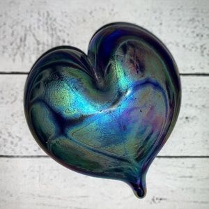 Iridescent Heart Art Glass Paperweight